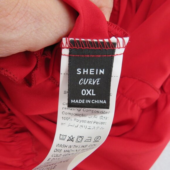 Shein Curve Dress Size 0 XL Red Smocked Long Sleeve Tiered Ruffles Square Neck - Picture 4 of 8